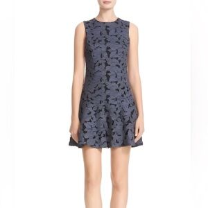 Alice + Olivia Fonda Appliqué dress in Denim Blue Flower Mini Dress - S/XS